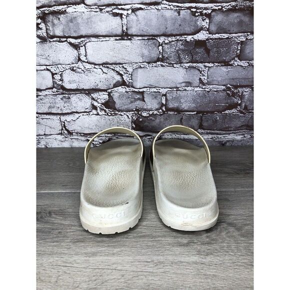 GUCCI Web White Rubber Logo Casual Slides Designer Sandals Men’s Sz 11M US/44EU - Picture 6 of 16
